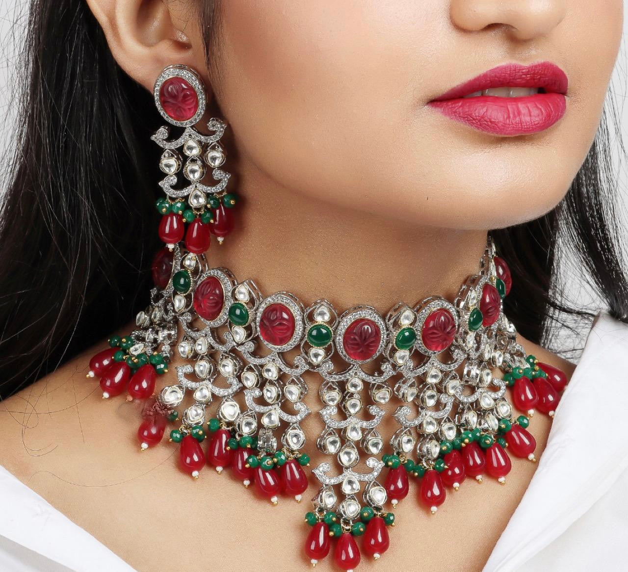 Vanima beaded choker set - Saffronfashionindia