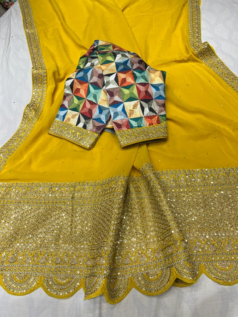 Anika gorgette zardosi saree - Saffronfashionindia