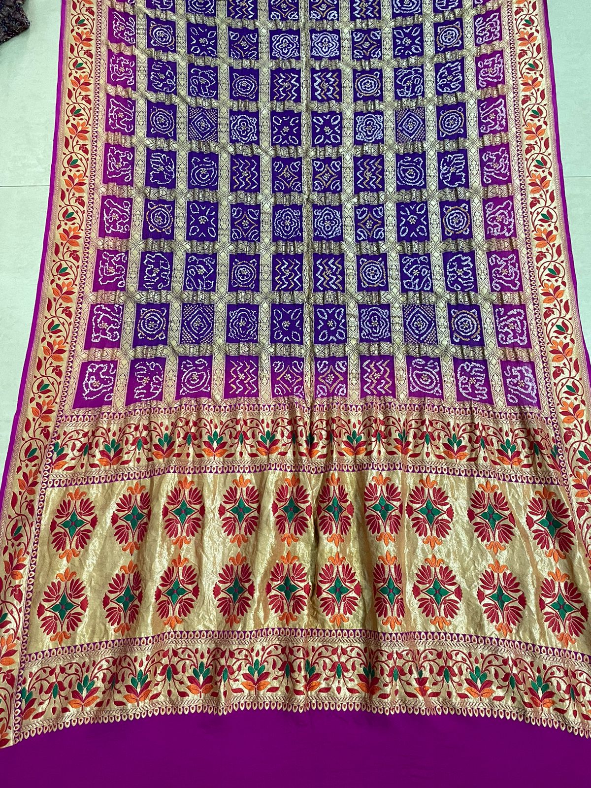 Multi banarsi bandhej dupatta - Saffronfashionindia