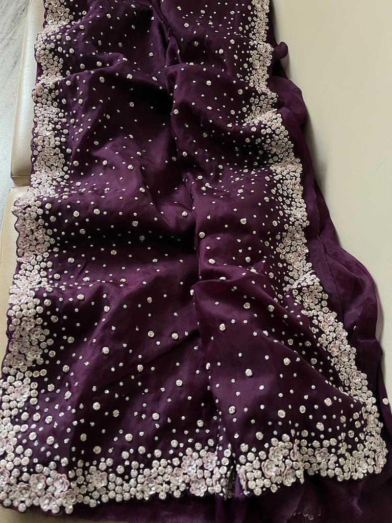 Navera organza sequins saree - Saffronfashionindia