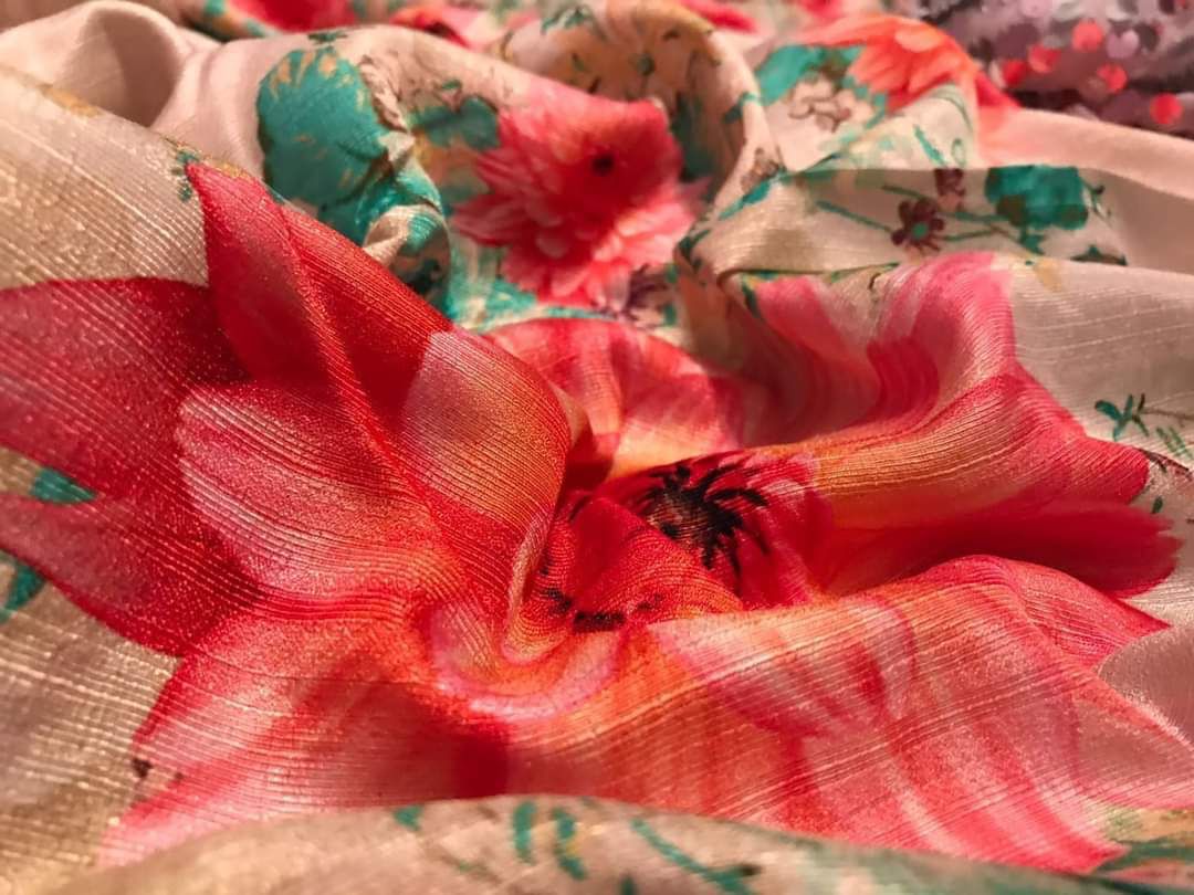Floral Russian silk crepe saree - Saffronfashionindia