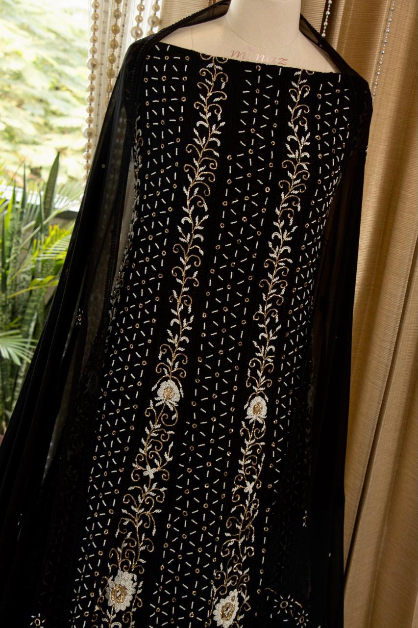 Black naqshi embroidery suit - Saffronfashionindia