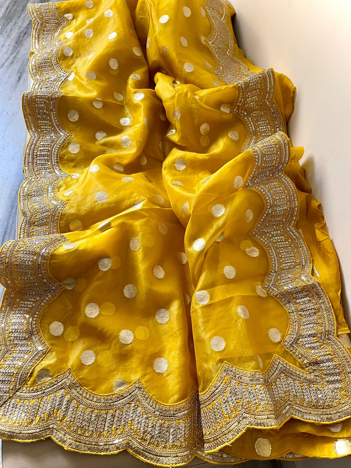 Scalloped organza zari saree - Saffronfashionindia