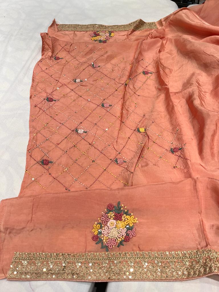 Benzie organza French knot saree - Saffronfashionindia