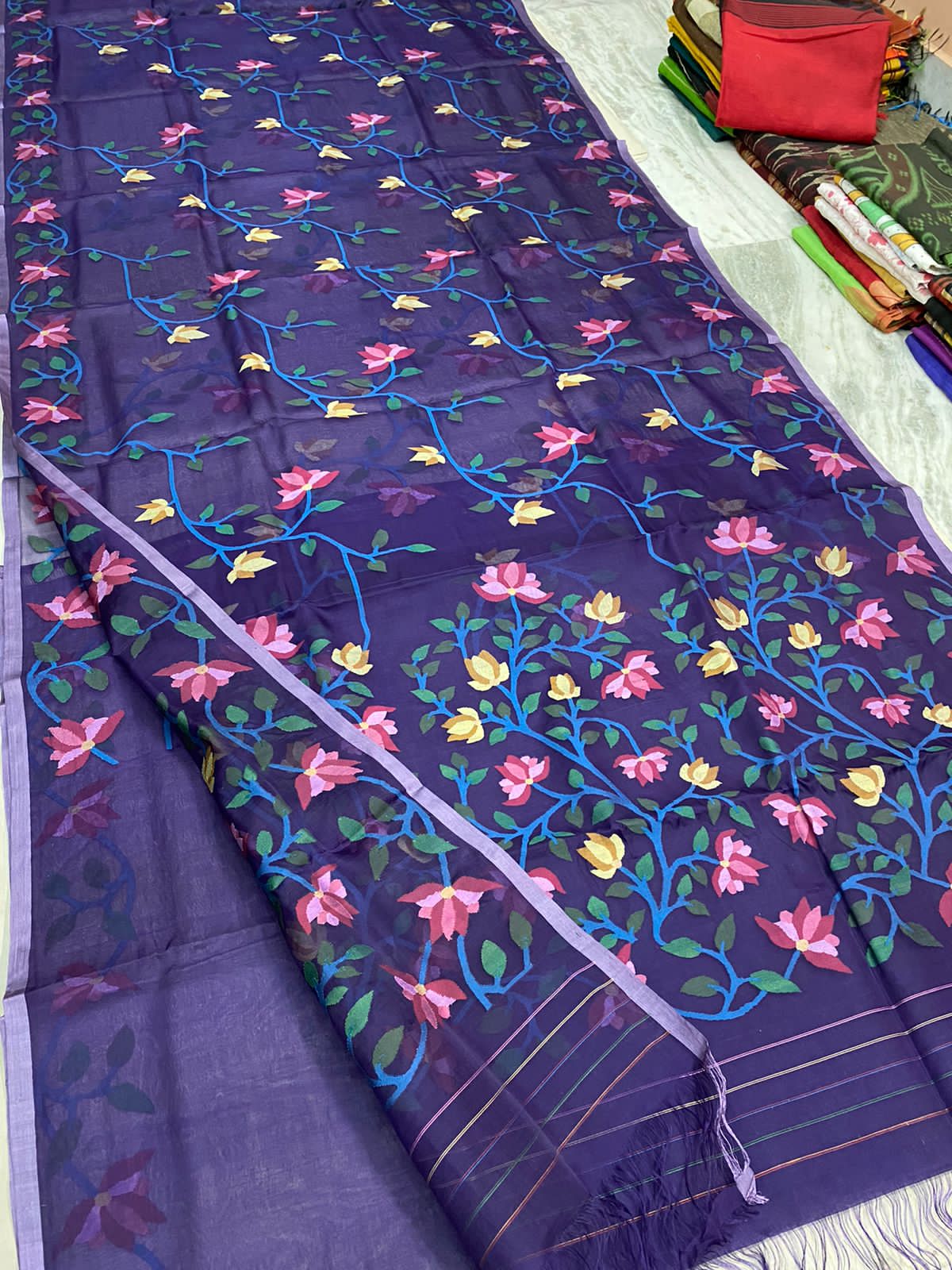 Drani blue tantuj saree - Saffronfashionindia