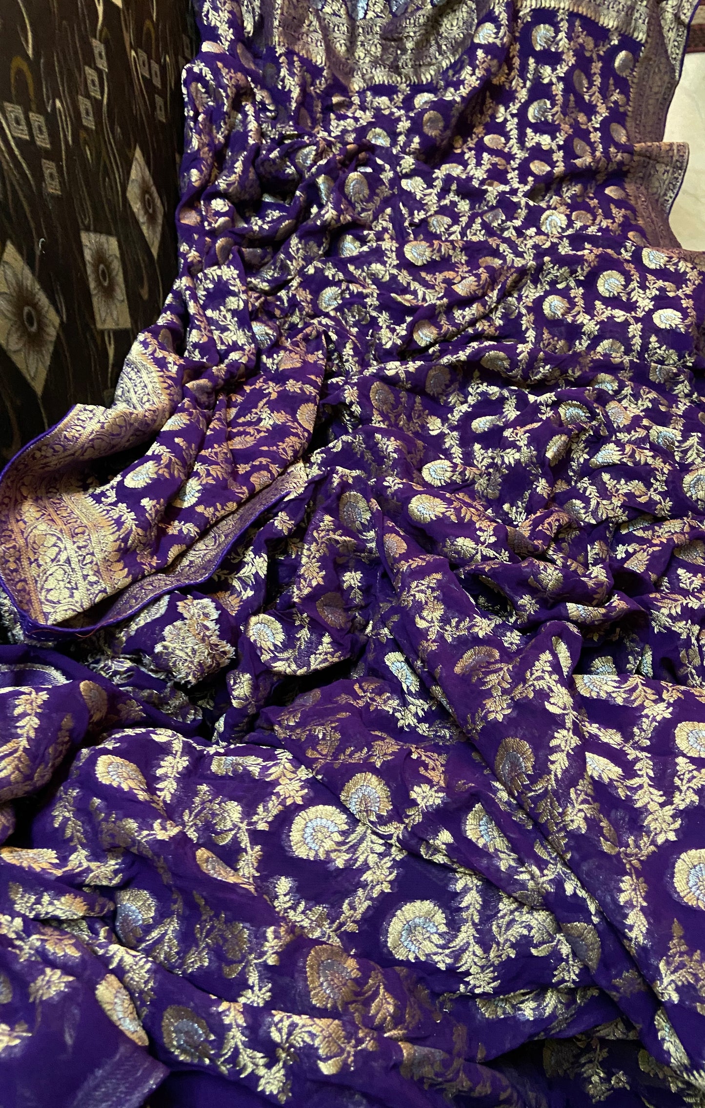 Royal blue Khaddi gorgette saree - Saffronfashionindia