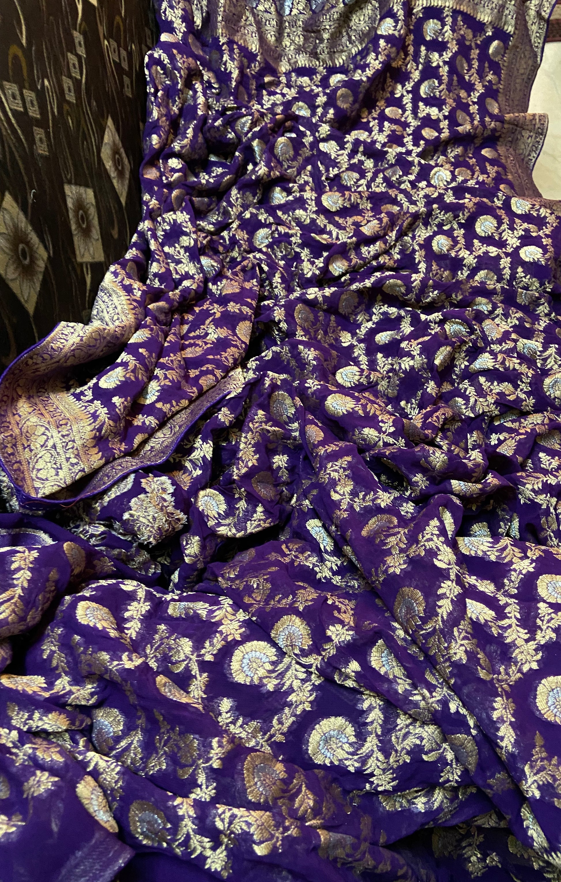 Royal blue Khaddi gorgette saree - Saffronfashionindia