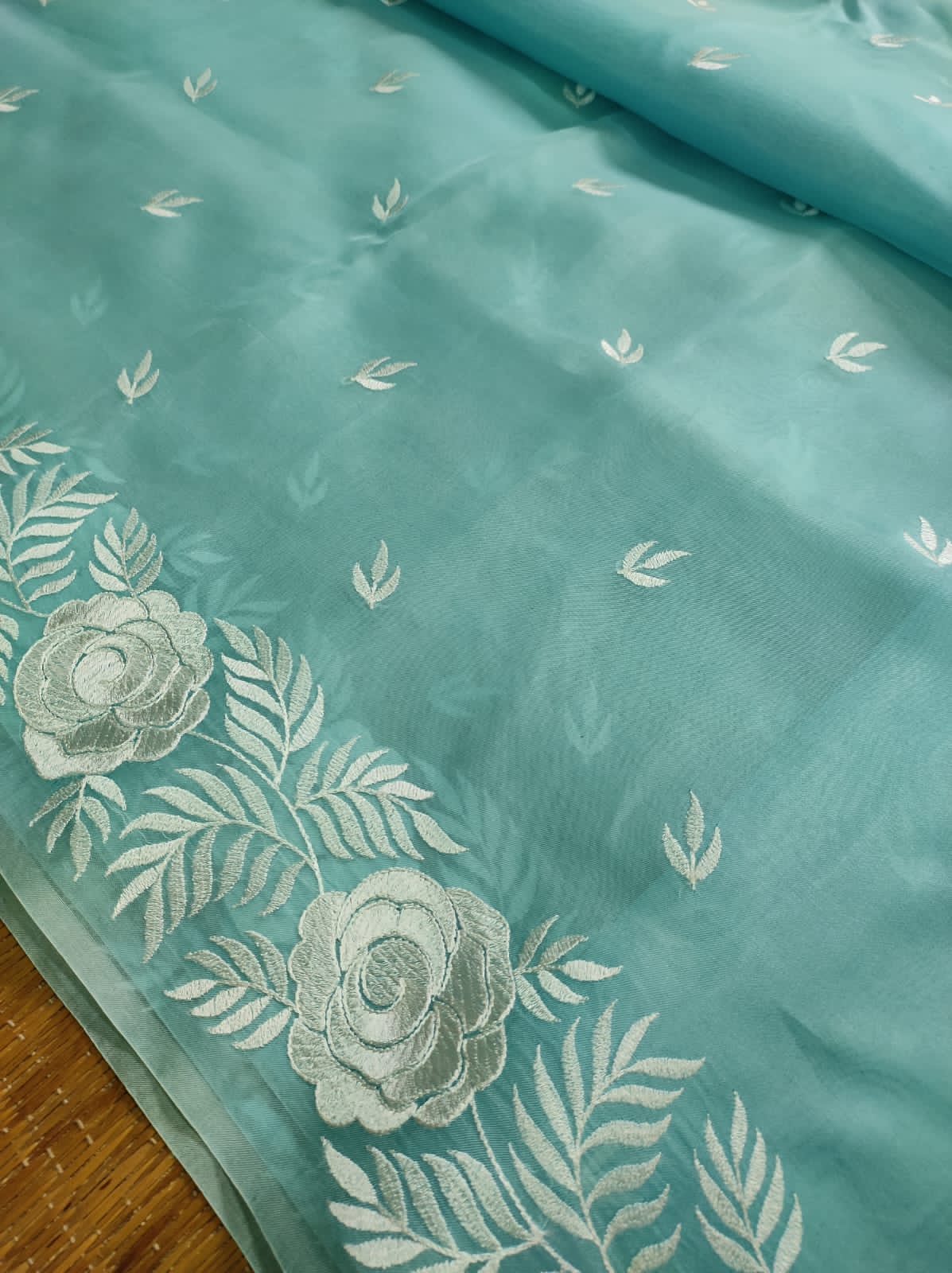 Rose inspired organza saree - Saffronfashionindia