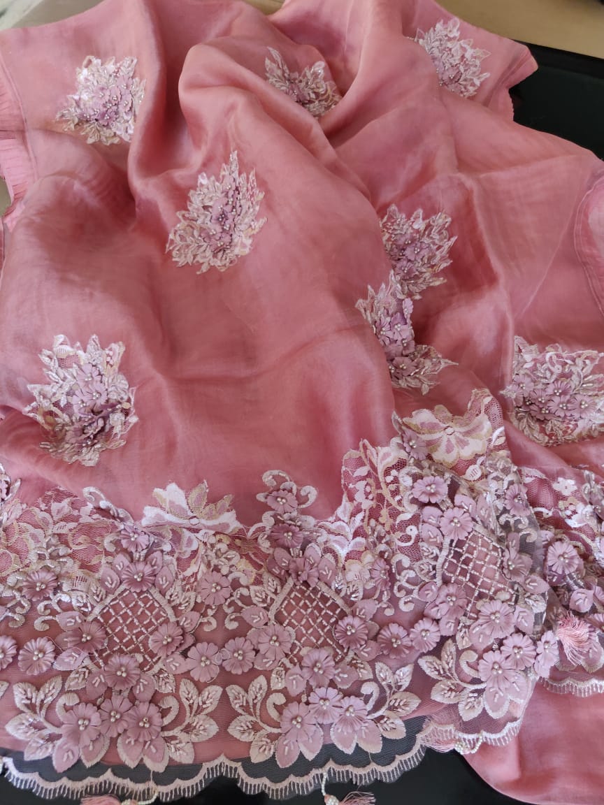 Blushy pink saree - Saffronfashionindia