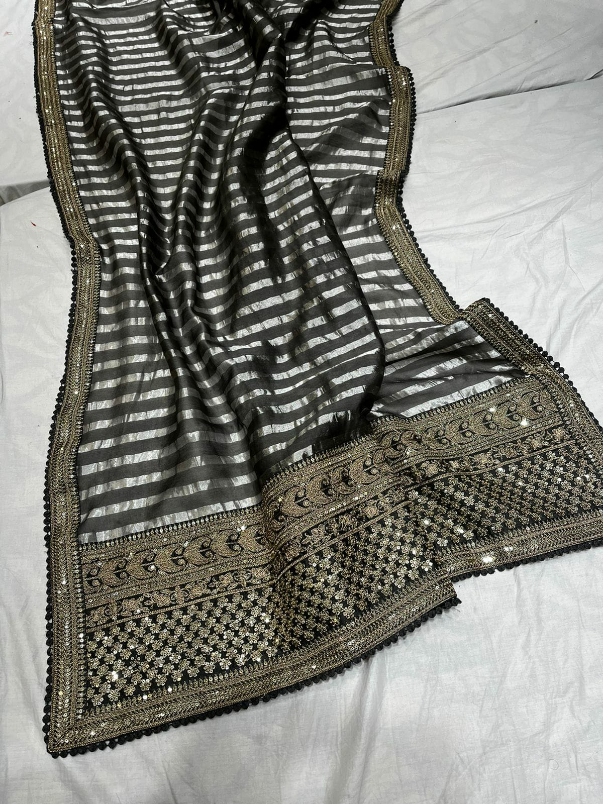 Striped zari inspired saree - Saffronfashionindia