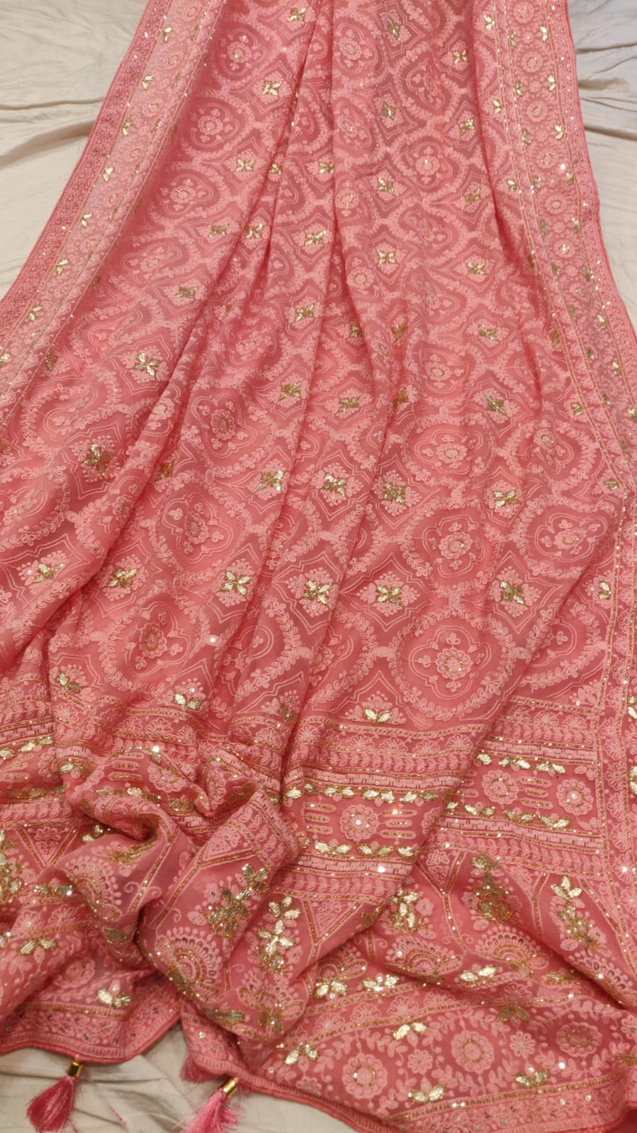 Laila Chikankari gorgette saree - Saffronfashionindia