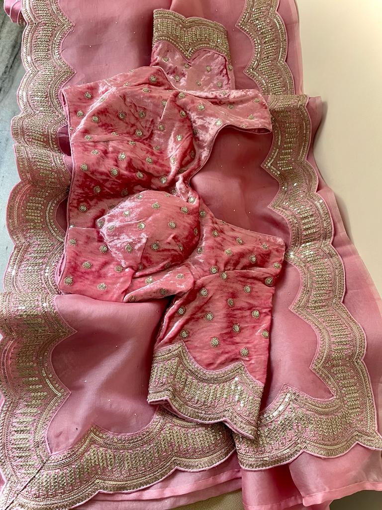 Zubeida organza embroidery saree - Saffronfashionindia