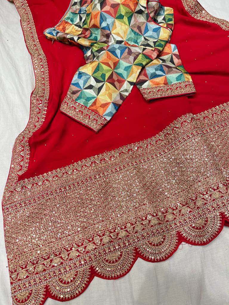 Anika gorgette zardosi saree - Saffronfashionindia