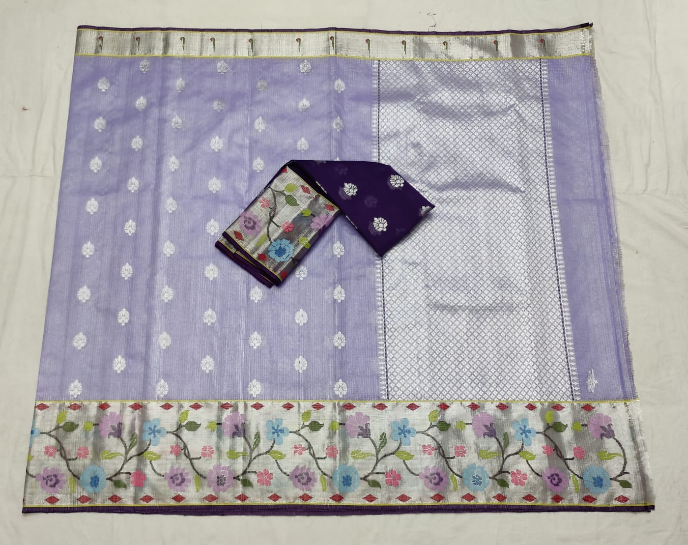 Lavender tissue kota zari saree - Saffronfashionindia
