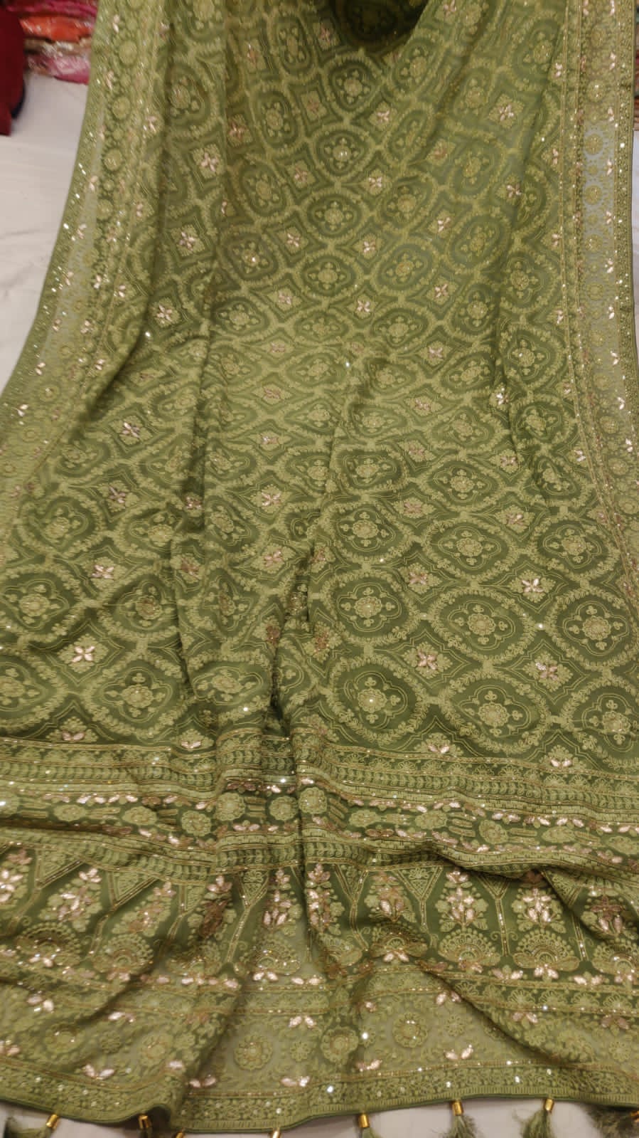 Laila Chikankari gorgette saree - Saffronfashionindia