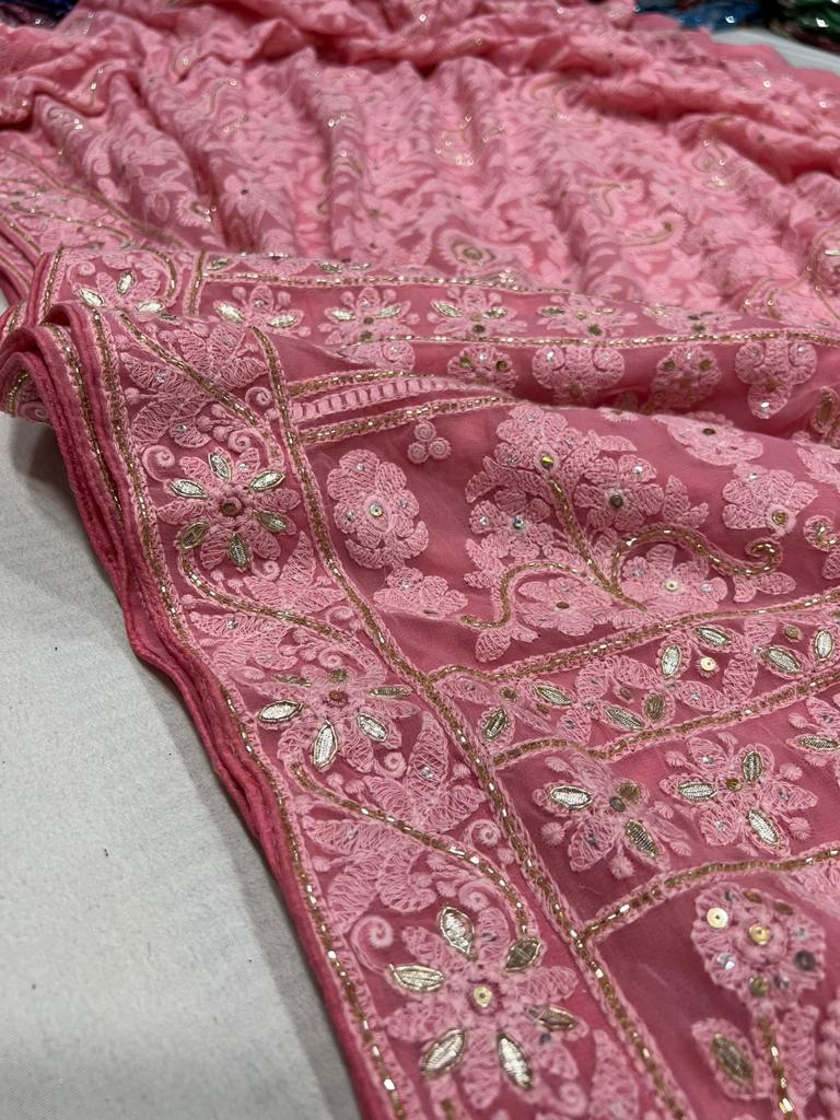 Archie Chikankari gottapatti saree - Saffronfashionindia