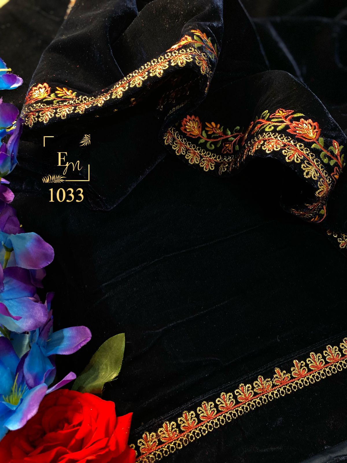 Velvet embroidered suit - Saffronfashionindia