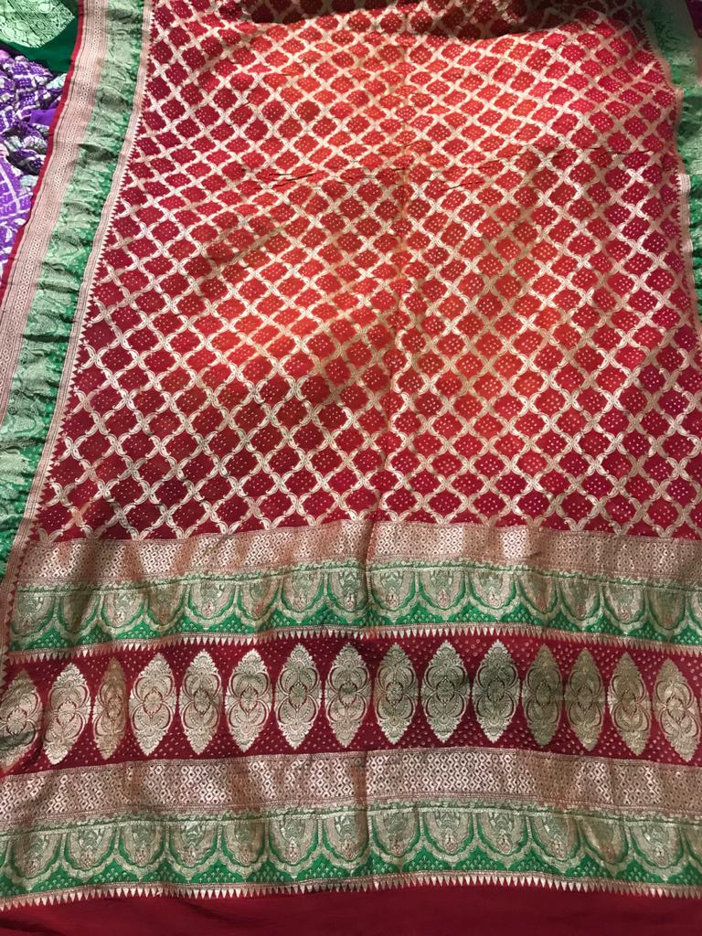 Bandhej neemjari gorgette dupatta - Saffronfashionindia