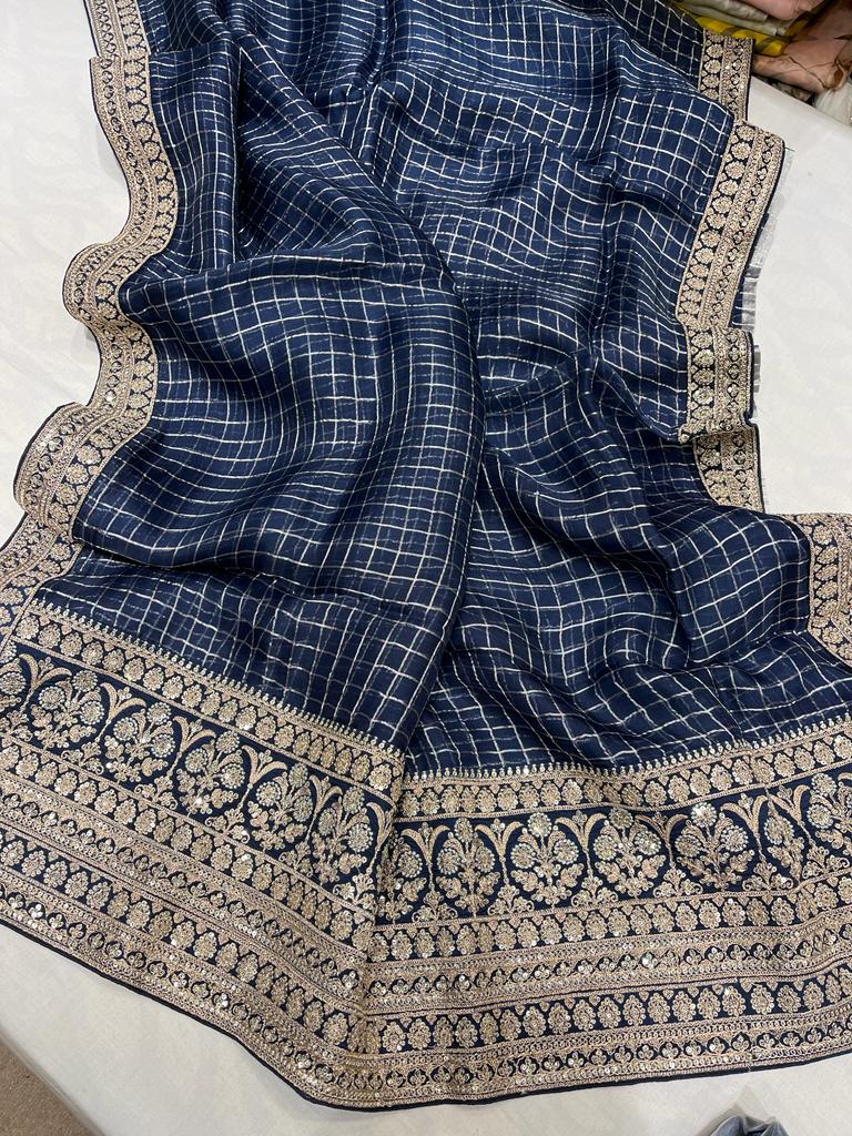 Checks organza trendy saree - Saffronfashionindia