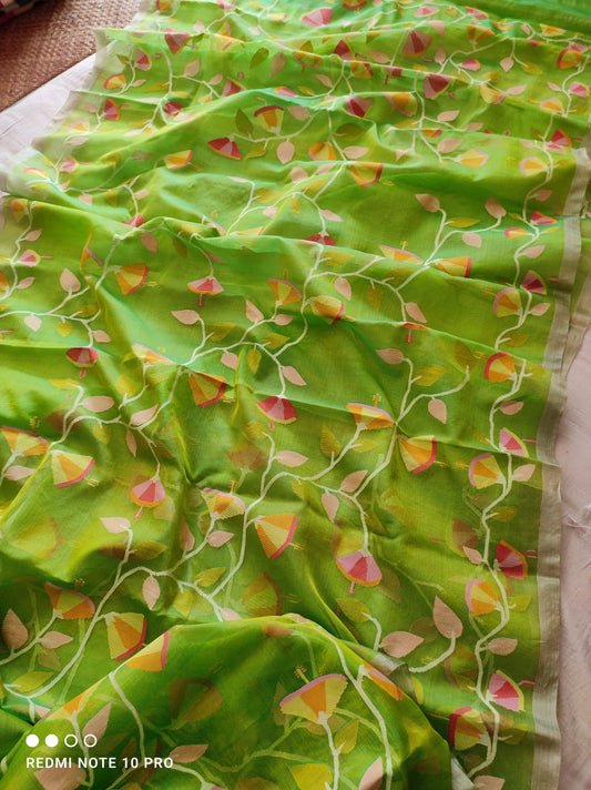 Haryali muslin jamdani saree - Saffronfashionindia