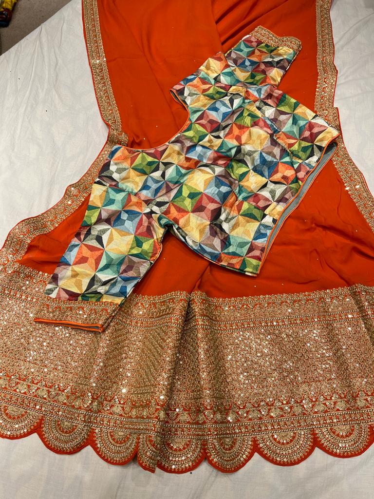 Anika gorgette zardosi saree - Saffronfashionindia