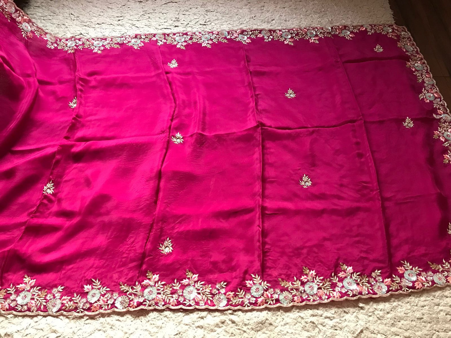 Wine inspired organza silk embroidered saree - Saffronfashionindia