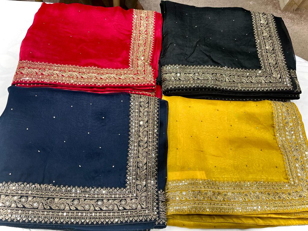 Velvet organza zardosi saree - Saffronfashionindia