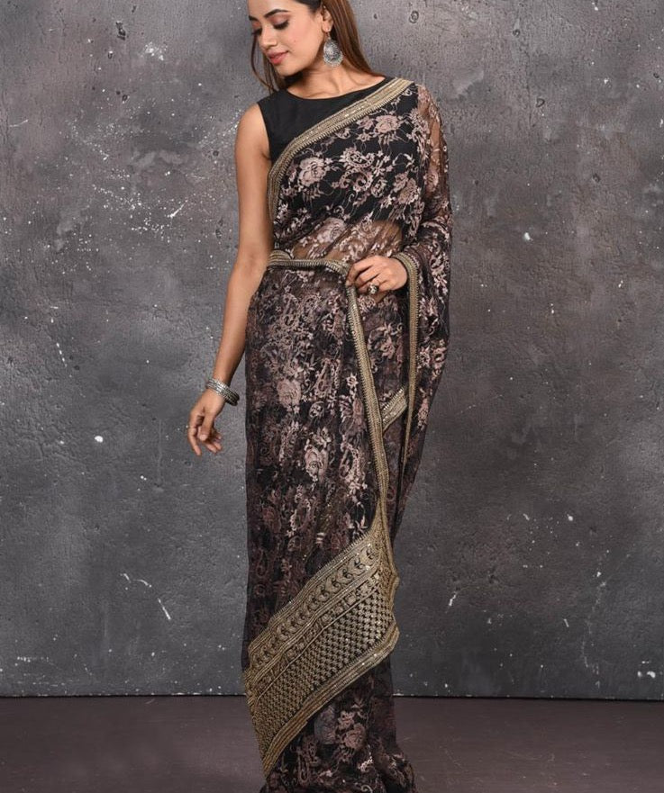 Stainley zardosi saree/net saree/chaintley sari - Saffronfashionindia