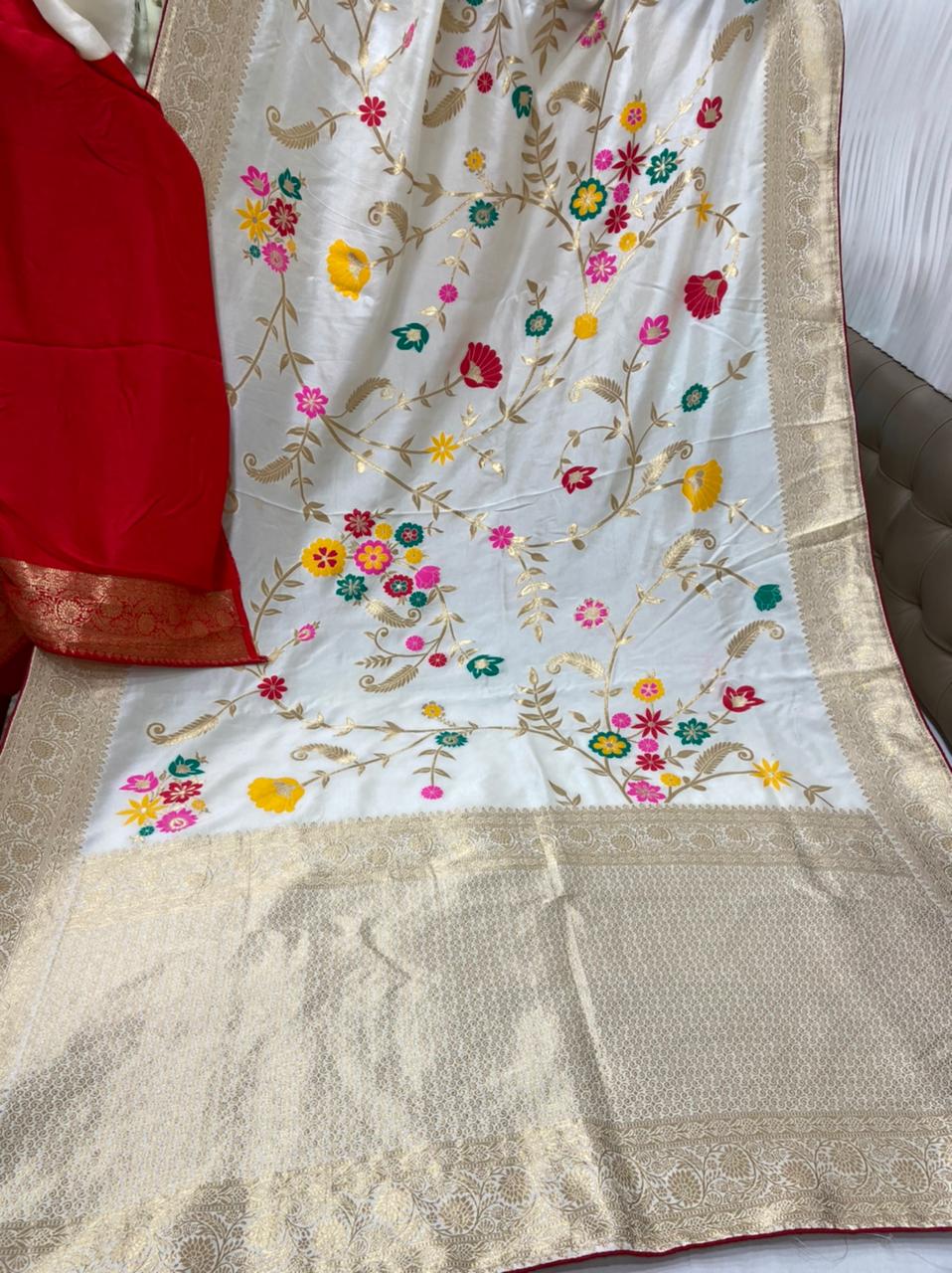 Naveli Meenakari silk sari - Saffronfashionindia