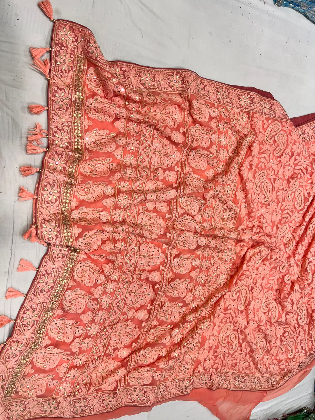 Jinnah Chikankari gottapatti saree - Saffronfashionindia