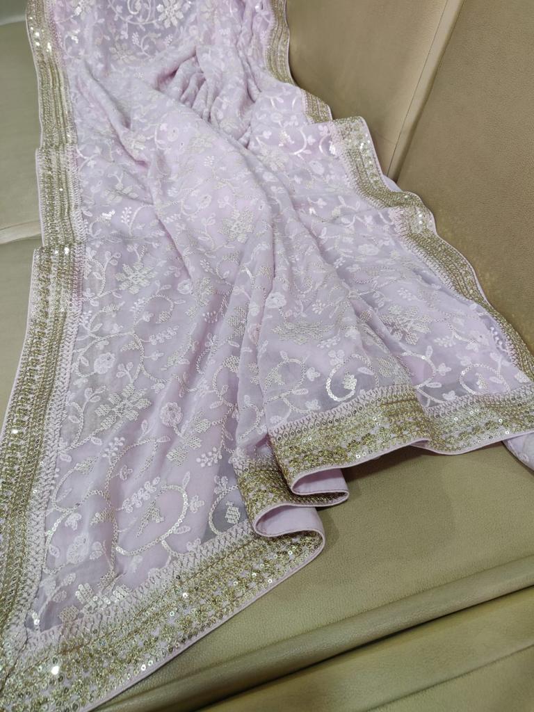 Nimil Chikankari gorgette saree - Saffronfashionindia