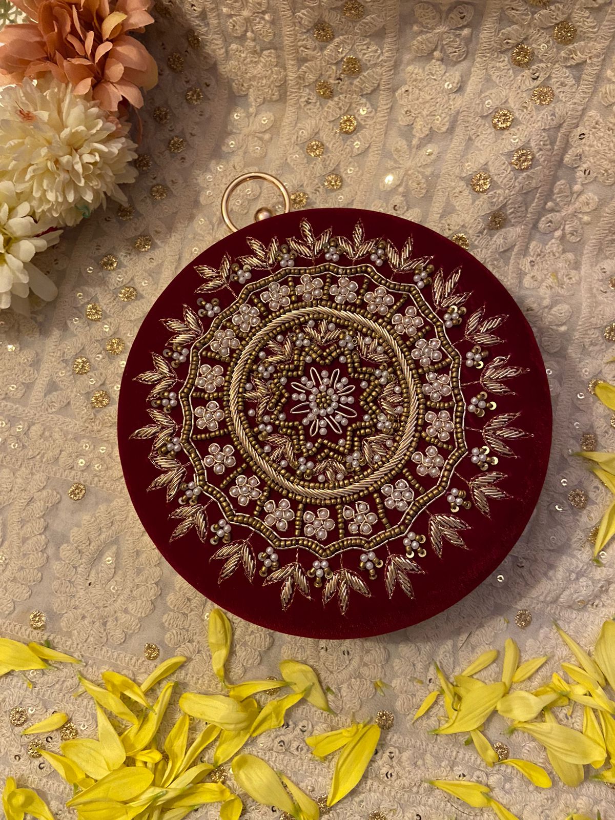 Red Round Clutch - Saffronfashionindia