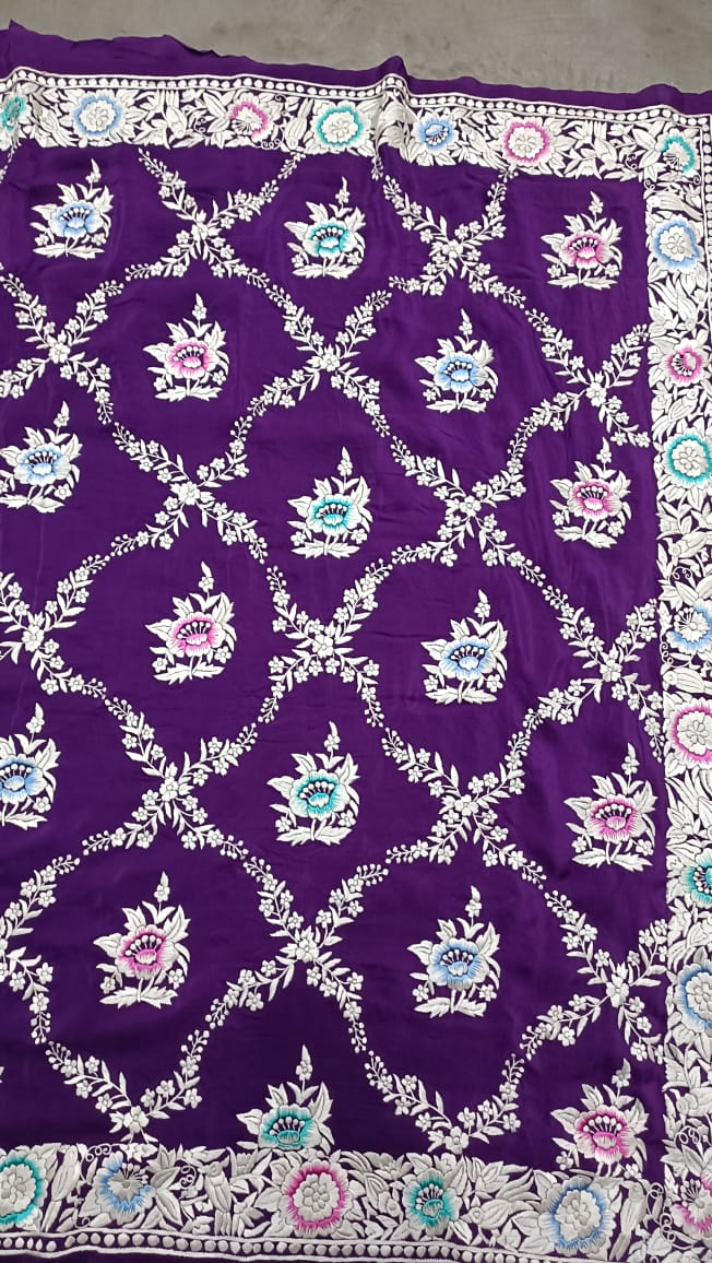 Purple Autentic Parsi gara saree - Saffronfashionindia