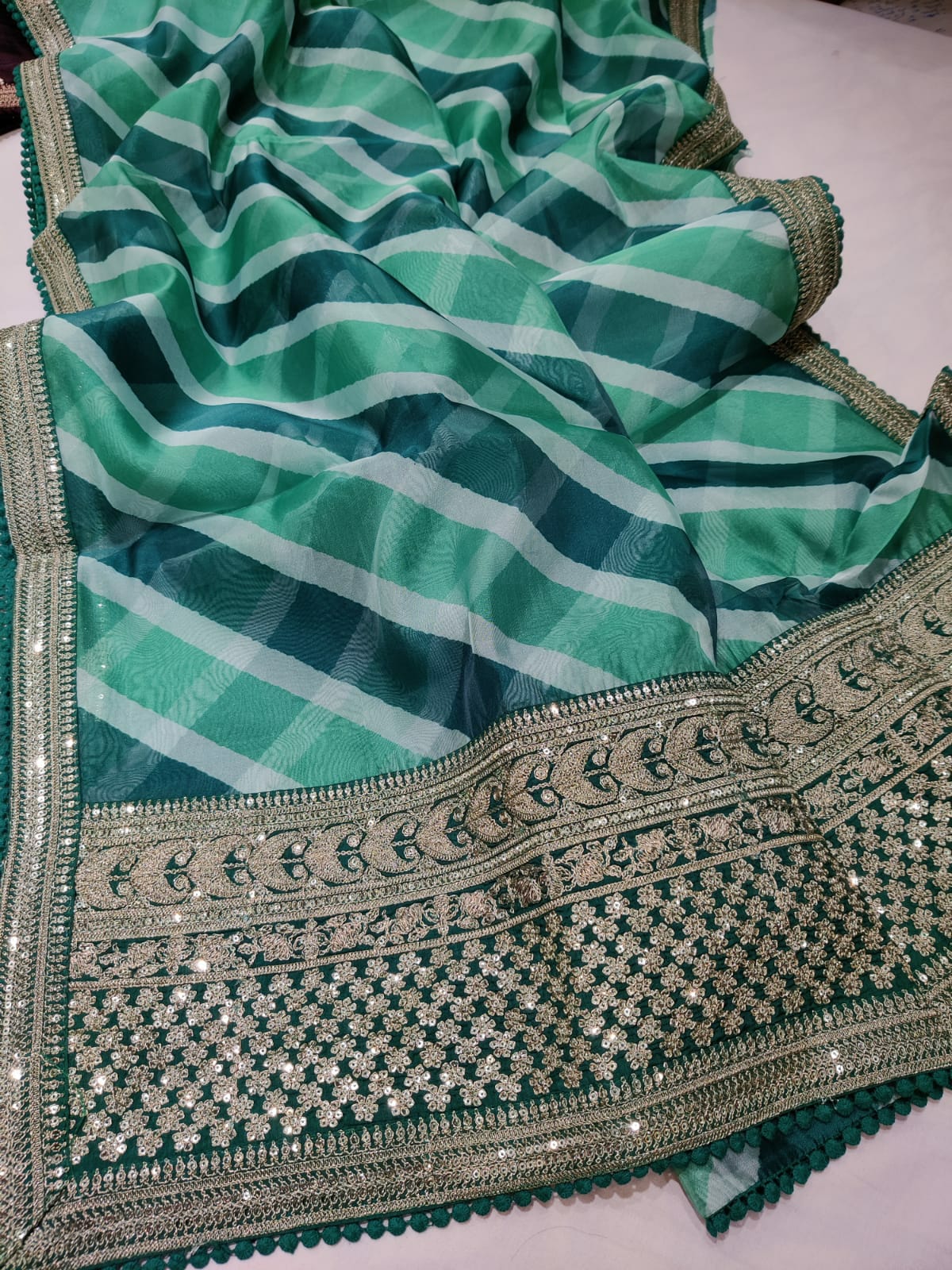 Omara lehariya organza saree - Saffronfashionindia