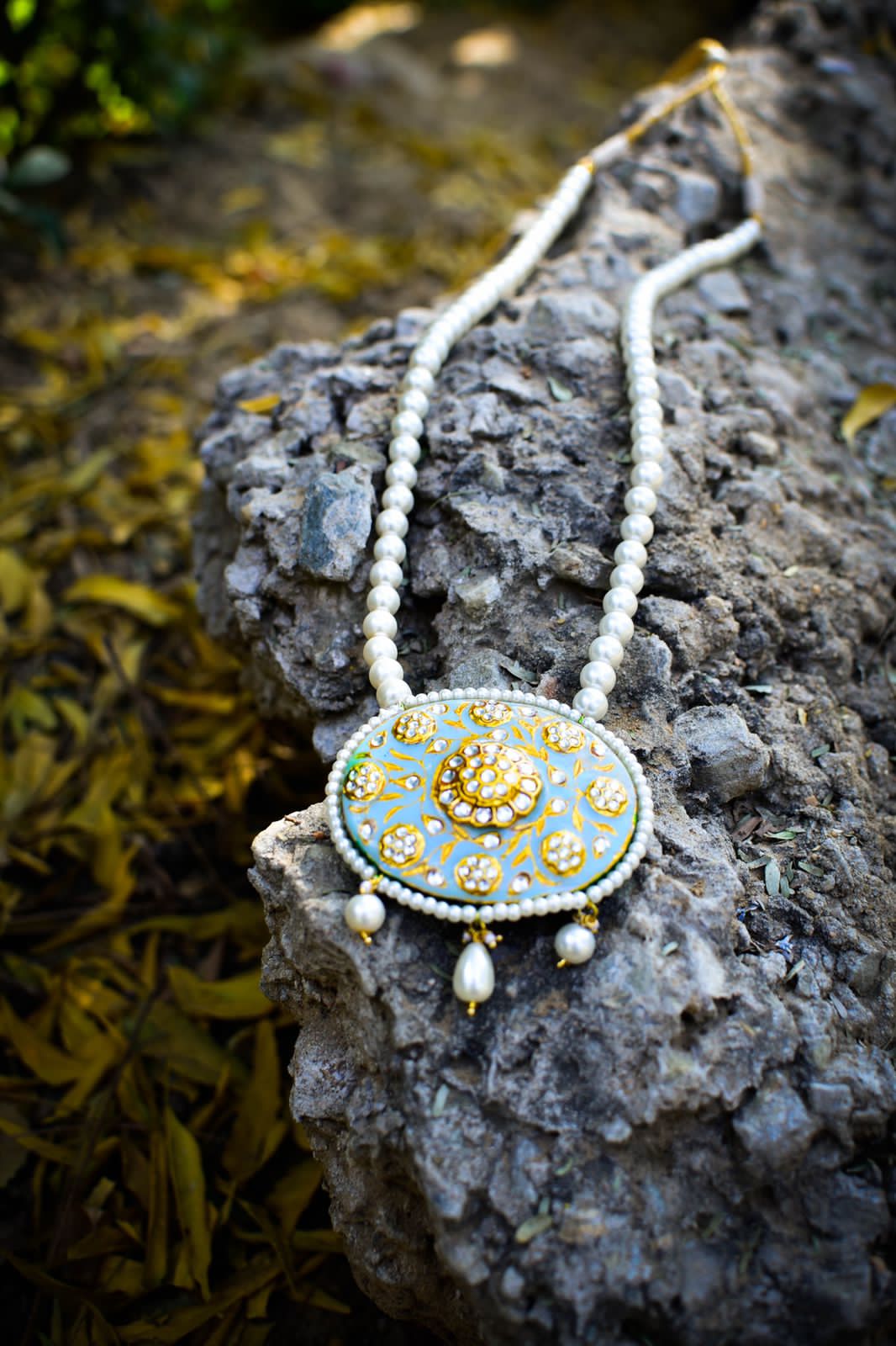 Pivani Pearl Meenakari necklace set - Saffronfashionindia
