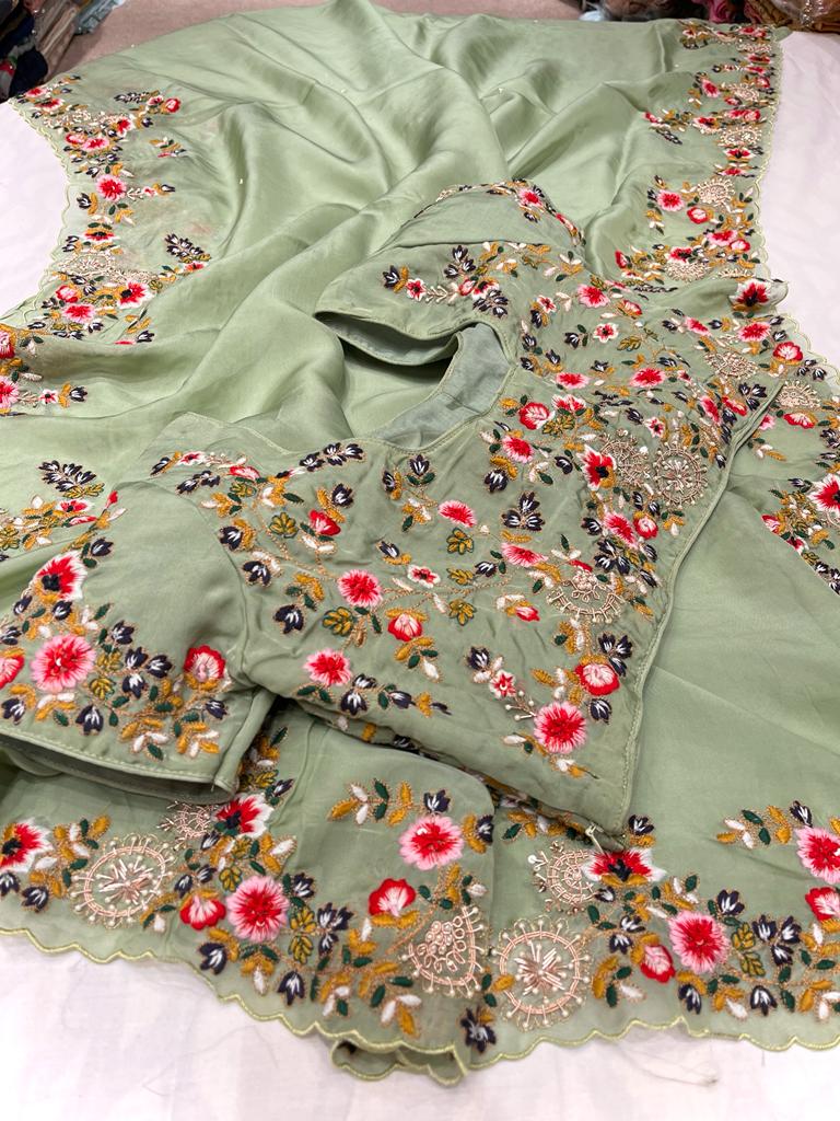 Nishika embroidery organza saree - Saffronfashionindia