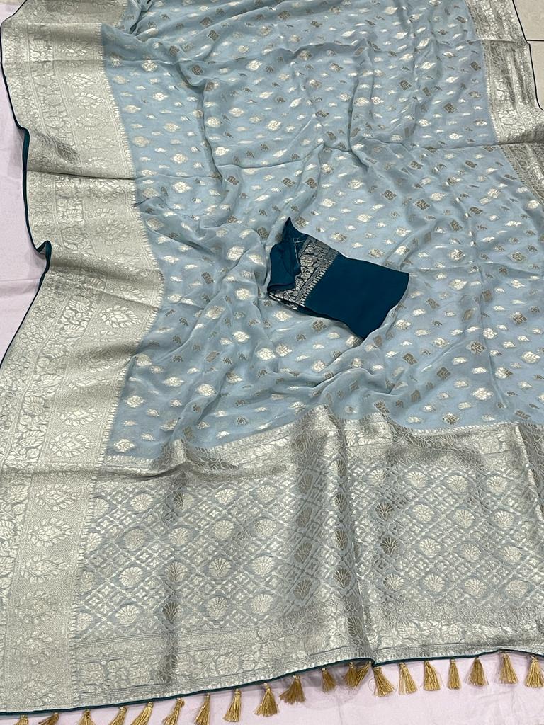 Banarsi khaddi gorgette saree - Saffronfashionindia