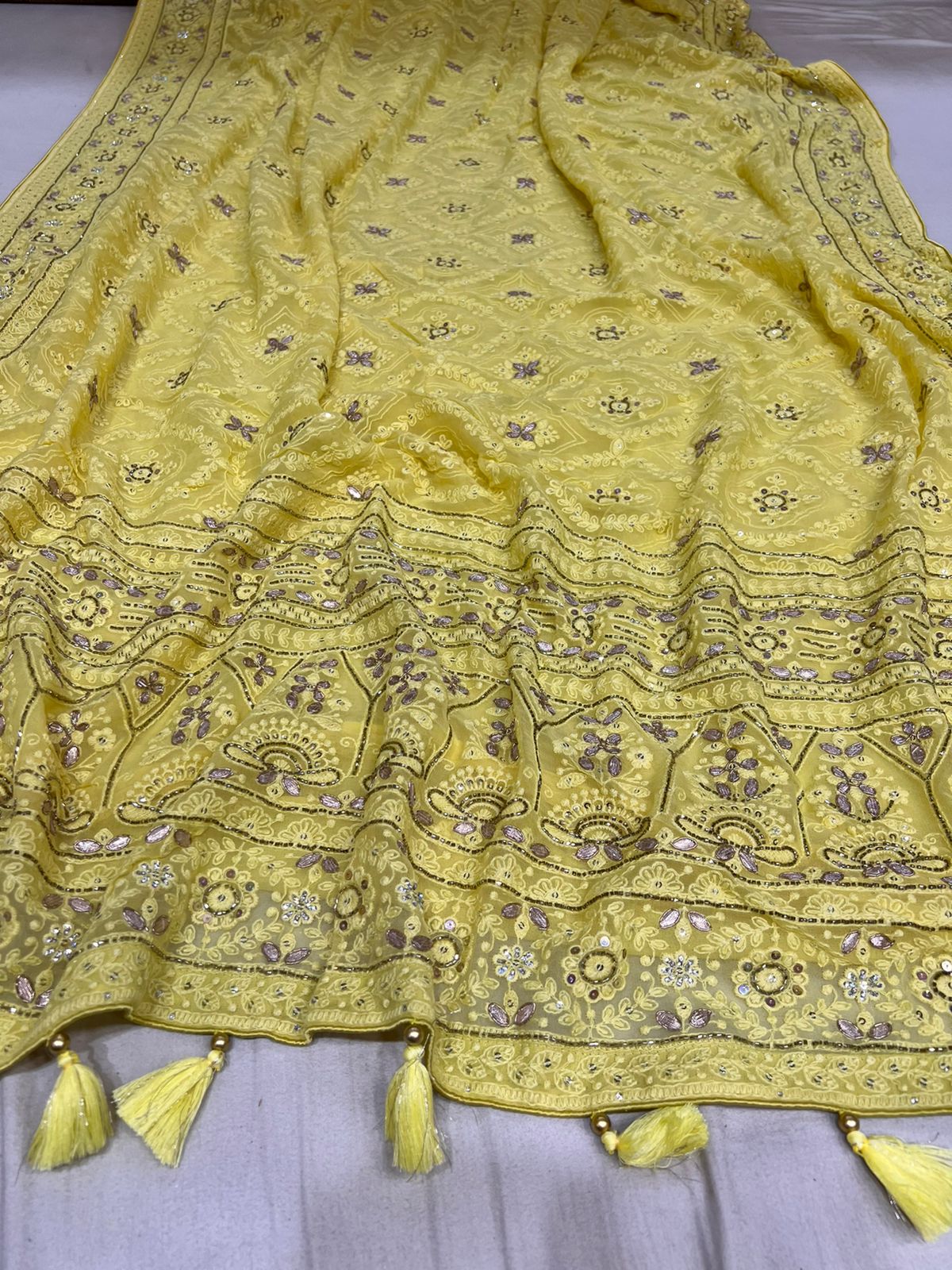 Anina Chikankari gorgette saree - Saffronfashionindia