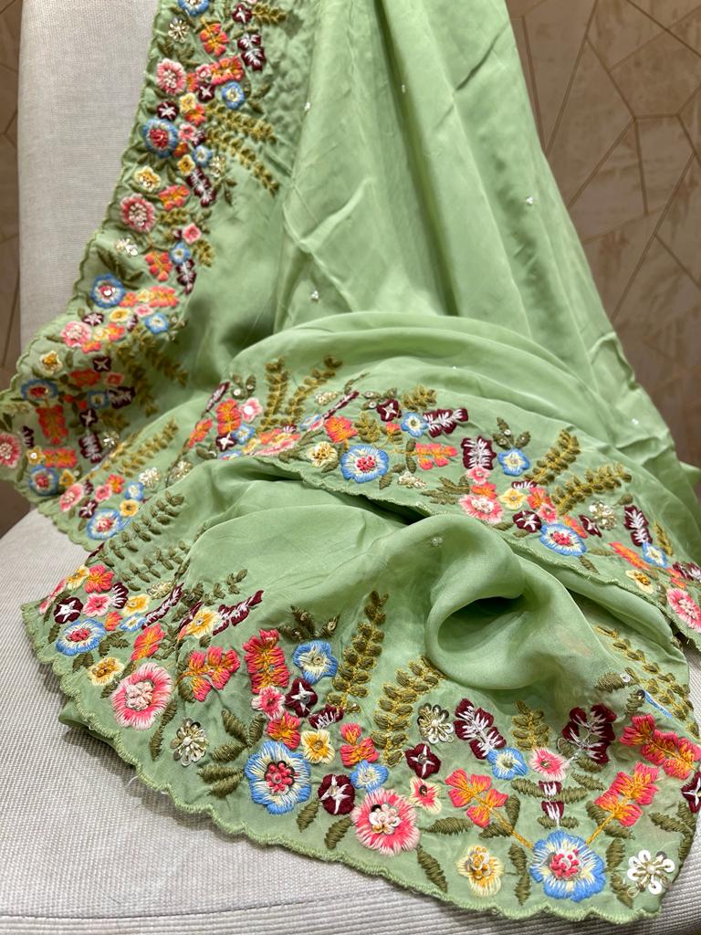 Tulips embroidered saree,,,,,organza saree - Saffronfashionindia