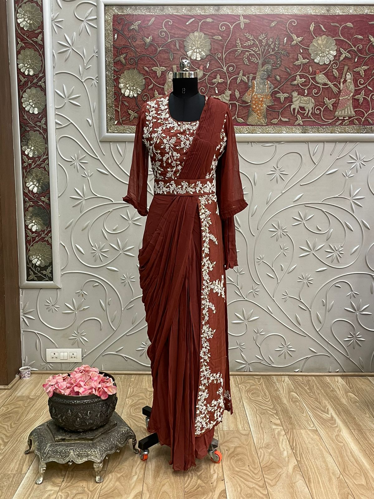 Readymade Saree Dress Pattern Varika Readymade Saree, Rust