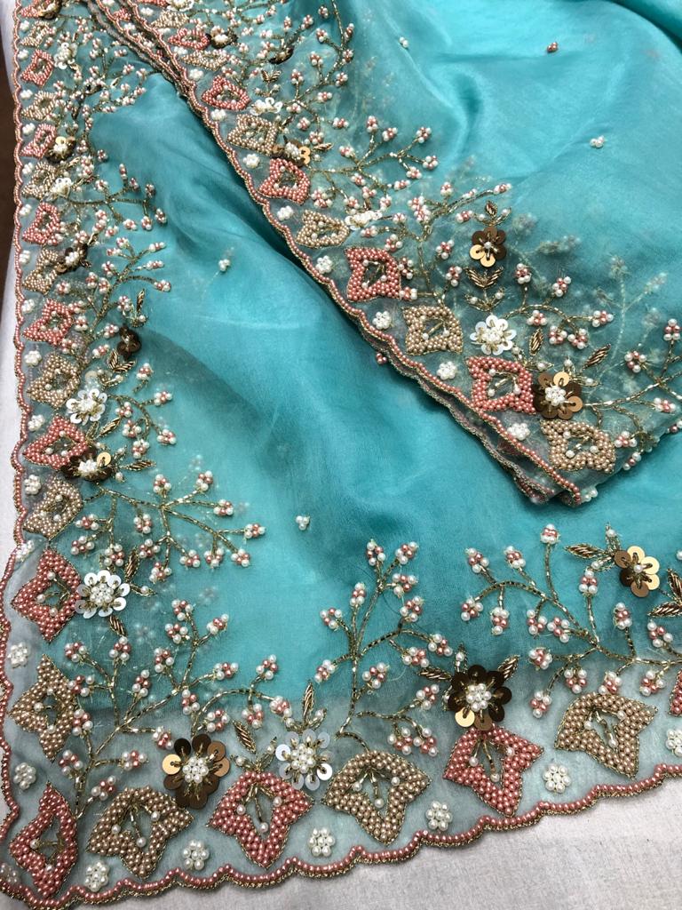 Organza Pearl saree - Saffronfashionindia