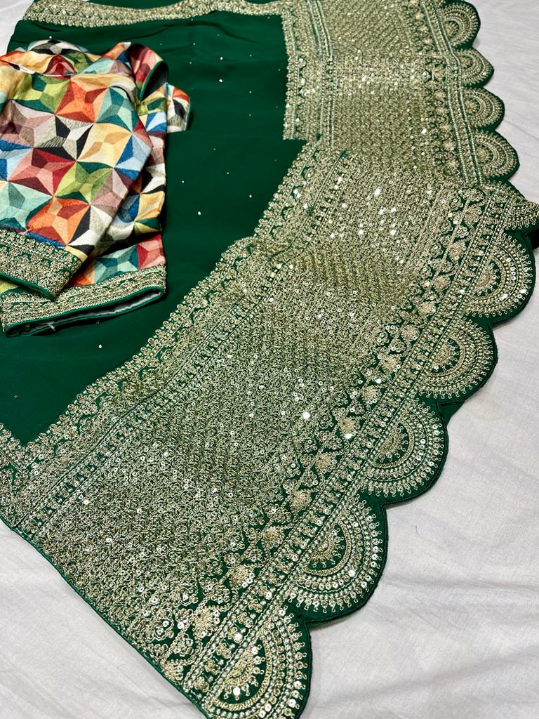 Anika gorgette zardosi saree - Saffronfashionindia