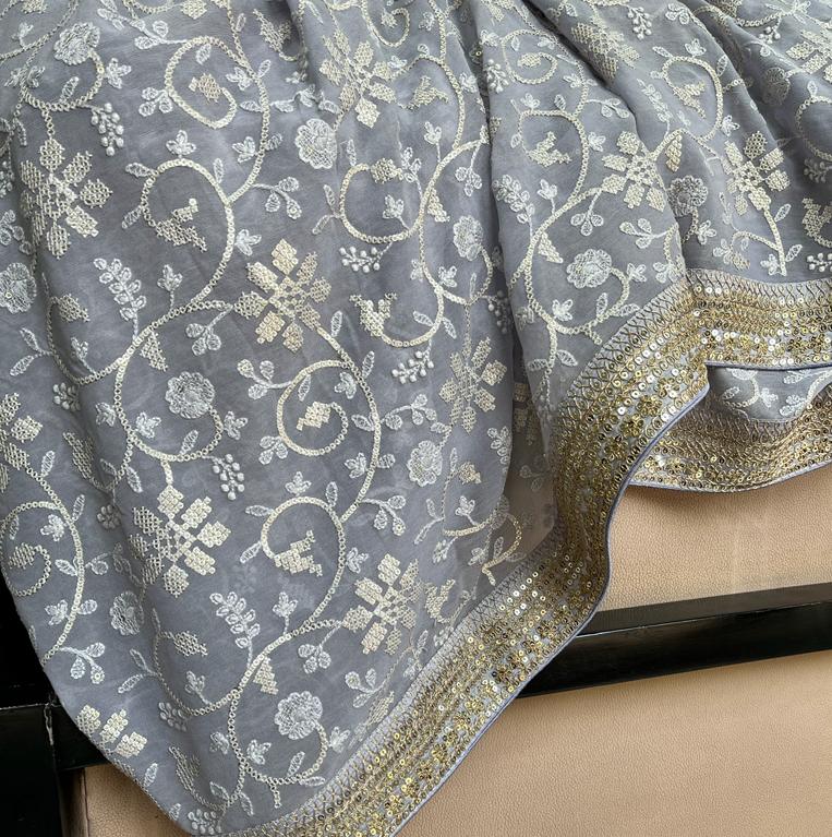 Nimil Chikankari gorgette saree - Saffronfashionindia