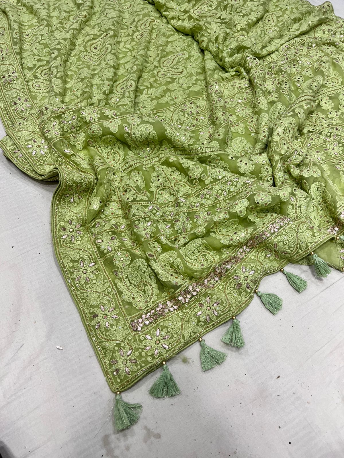 Jinnah Chikankari gottapatti saree - Saffronfashionindia