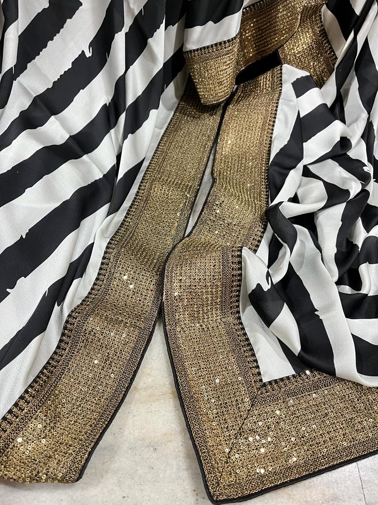 Satin striped saree - Saffronfashionindia