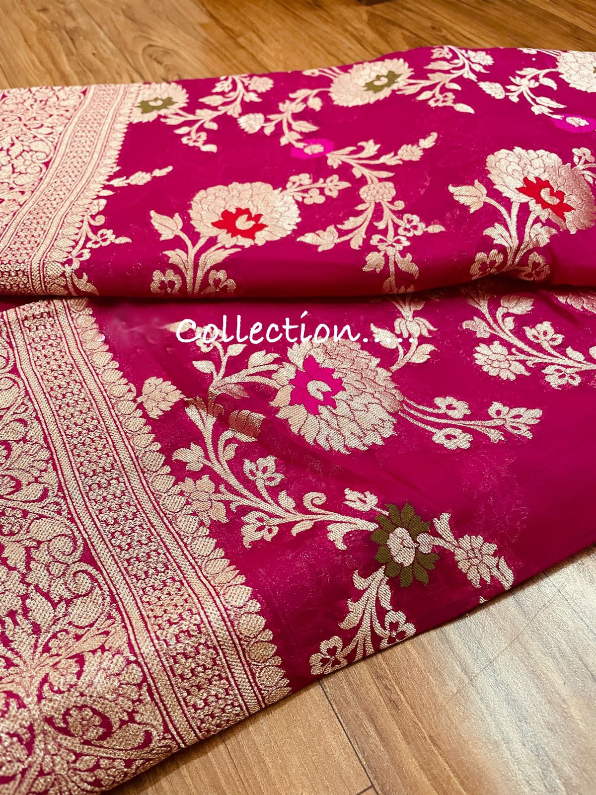 Gulabi handloom gorgette saree/banarsi saree - Saffronfashionindia