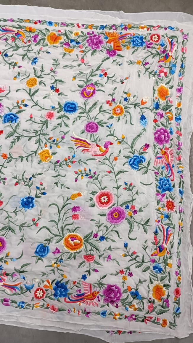 Suvedha crepe Parsi gara saree - Saffronfashionindia