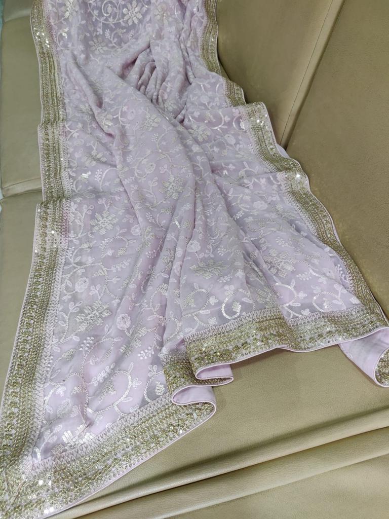 Nimil Chikankari gorgette saree - Saffronfashionindia