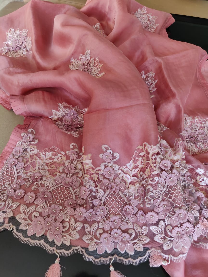 Blushy pink saree - Saffronfashionindia