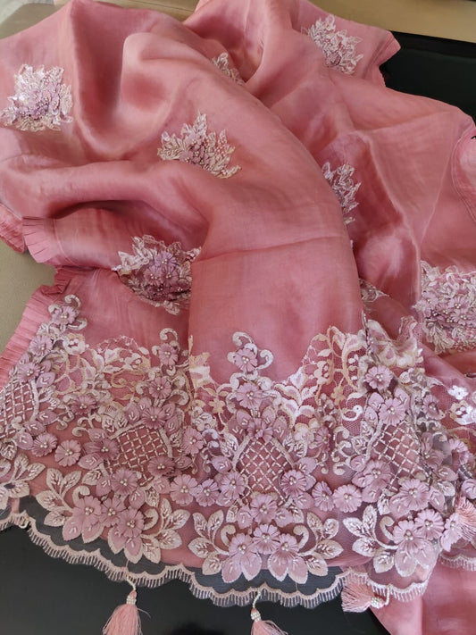 Blushy pink saree - Saffronfashionindia
